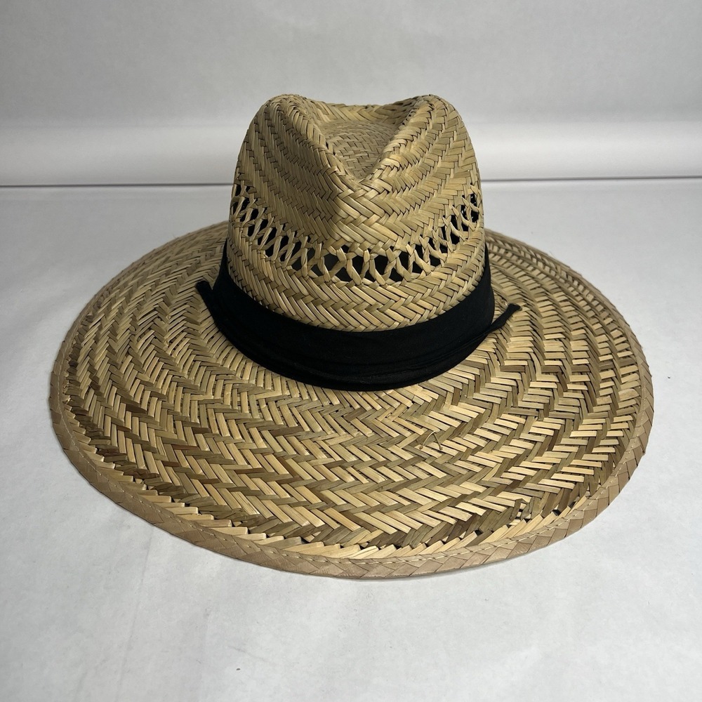 Vtg Dorfman Pacific Co Natural 100% Straw Sun Hat Black Band‎ Outdoor Gardening